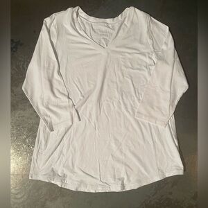 Susan Graver White Long Sleeve V-Neck Top